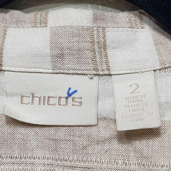Chico's Linen Blend Striped One Button Shoulder Padded Blazer Large Career - Picture 3 of 6